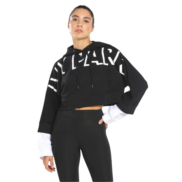 IVY PARK Jackets & Blazers - Ivy Park Women's Shadow Logo Loopback Cropped Hoodie Black in Dubai Sz Medium